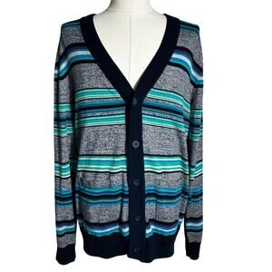 MODERN AMUSEMENT NWT‎ Men's Large Blue Gray Striped Button Up Cardigan Sweater